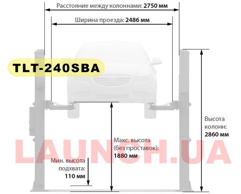 Подъемник автомобильный 2-х стоечный 4т LAUNCH TLT-240SBA-380, 380 В